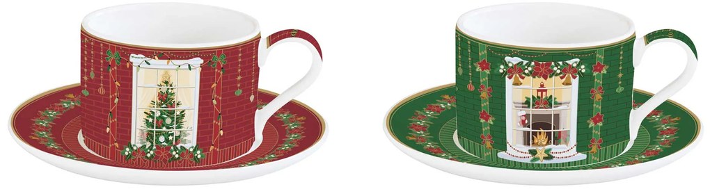 Karácsonyi porcelán csésze + alj 240 ml 2 személyes díszdobozban Festive Avenue