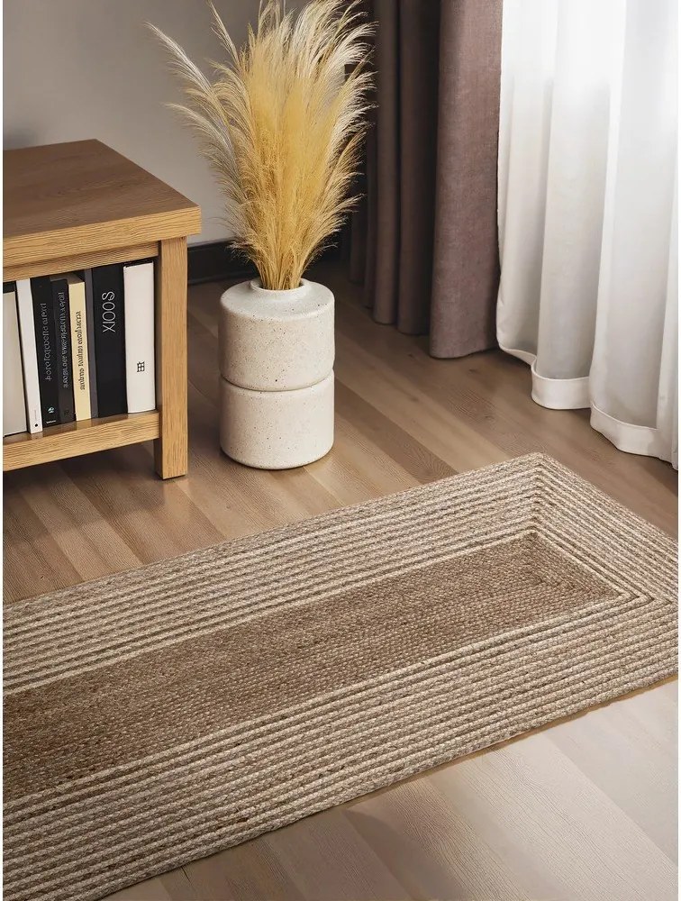 Világos natúr színű-sötét natúr színű kétoldalas-kézi szövésű juta futószőnyeg 80x200 cm Juno – Hanse Home