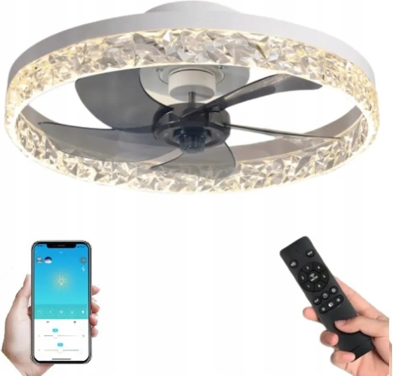 Mennyezeti ventilátor Led Lámpa Csillár Szélmalom Fekete Kristály