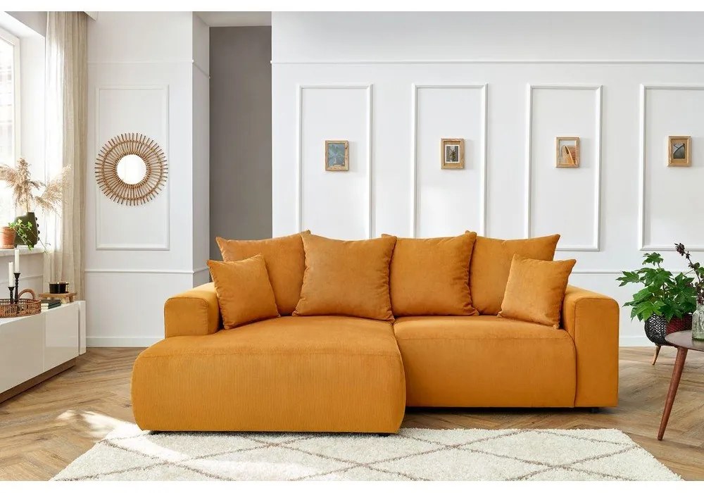 Okkersárga bársony sarokkanapé Enjoy – Bobochic Paris
