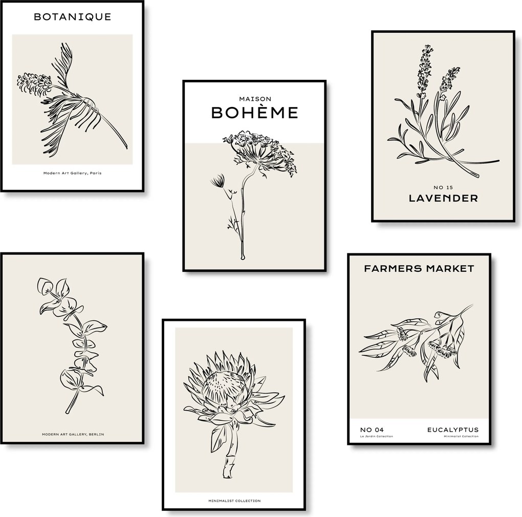 Fali Dekoráció Poszter Szett 6 db Poszter Boho Poszter A3 *Sok minta