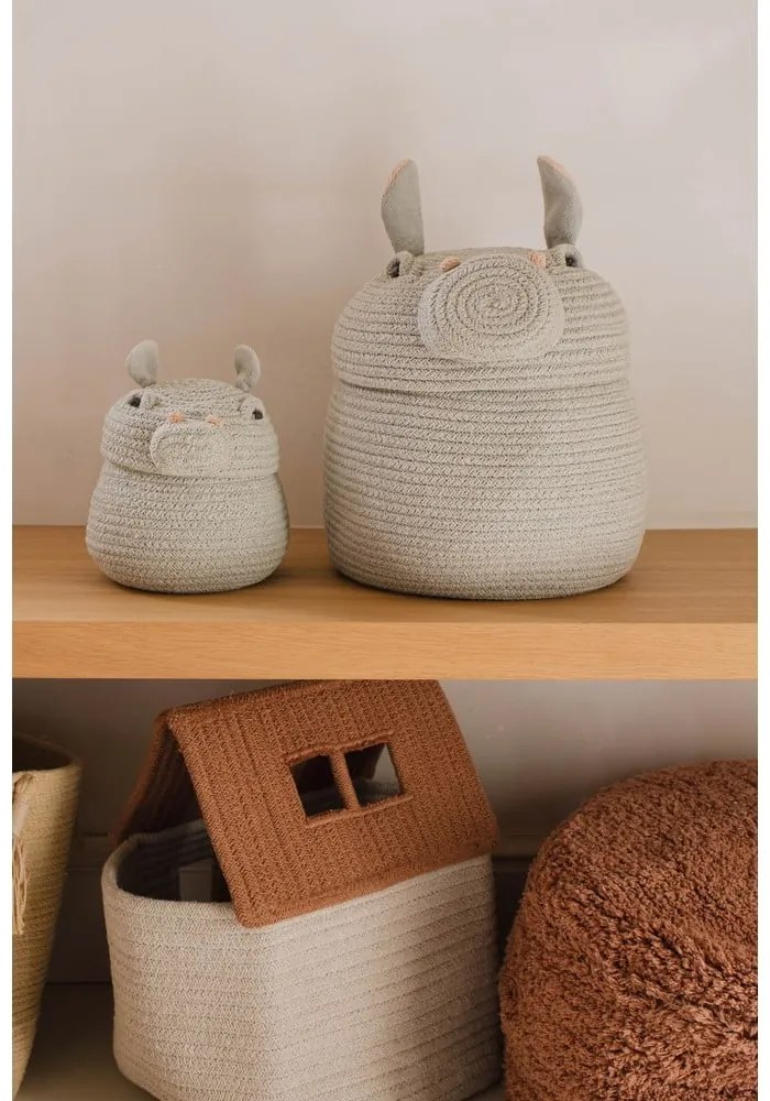 Világosszürke textil játéktároló kosár ø 15x15 cm Mini Henry the Hippo – Lorena Canals