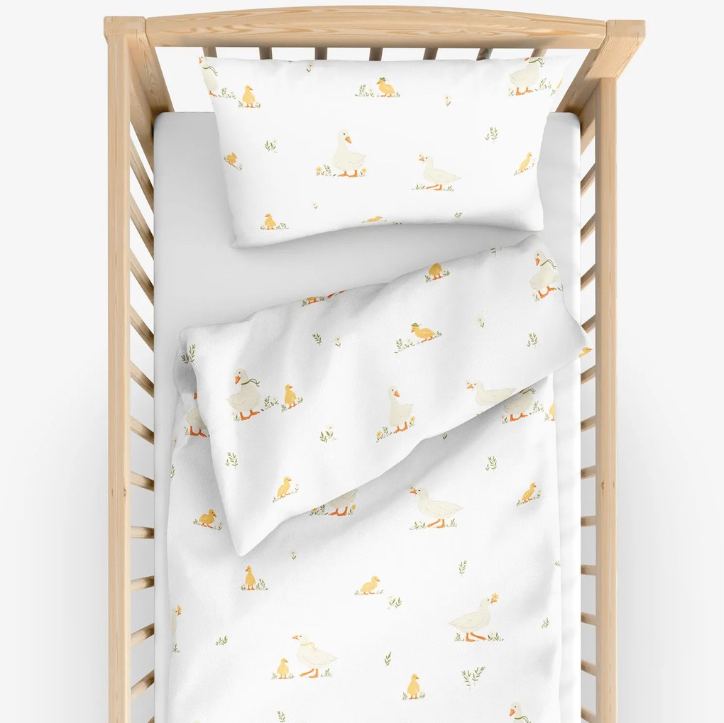 Goldea húsvéti gyermek pamut ágyneműhuzat kiságyba - kacsák 90 x 130 és 40 x 60 cm