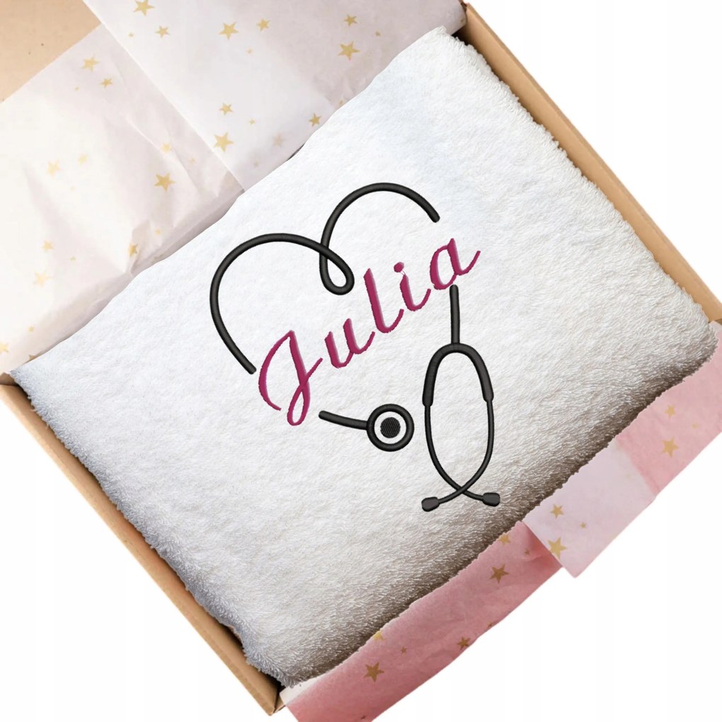 Névre szóló hímzett törölköző 100x50 – köszönet az orvosnak