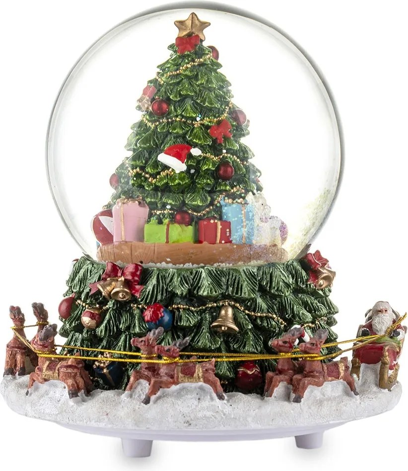 Üveggömb Karácsonyfa Rénszarvas Zenedobozzal 17cm Forgó Figura