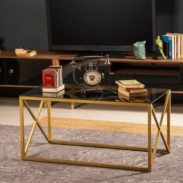 Kávésasztal ILIOMAR 46,6x94 cm arany/fekete