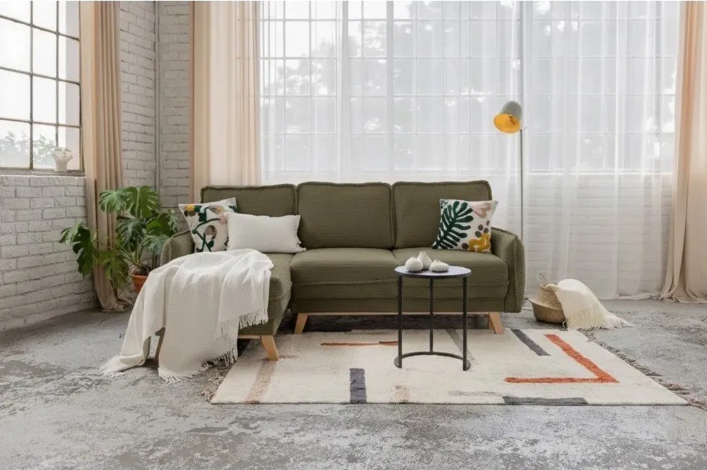 Zöld kordbársony kinyitható sarokkanapé (variálható) Tori – Bonami Selection