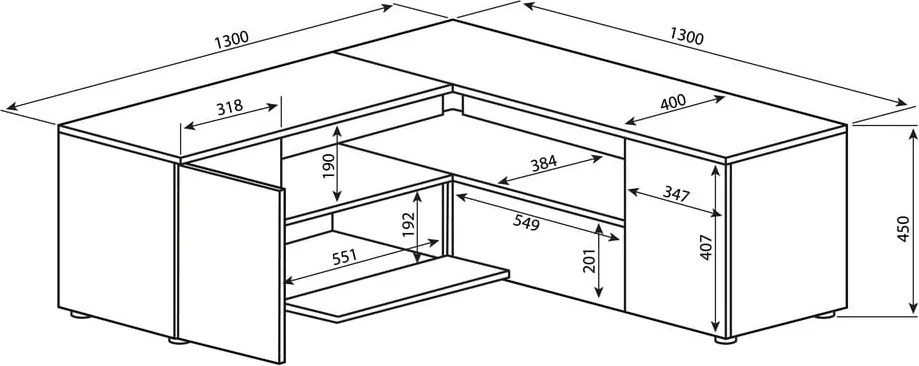 Fehér-natúr színű TV-állvány tölgyfa dekorral 130x46 cm Angle – TemaHome