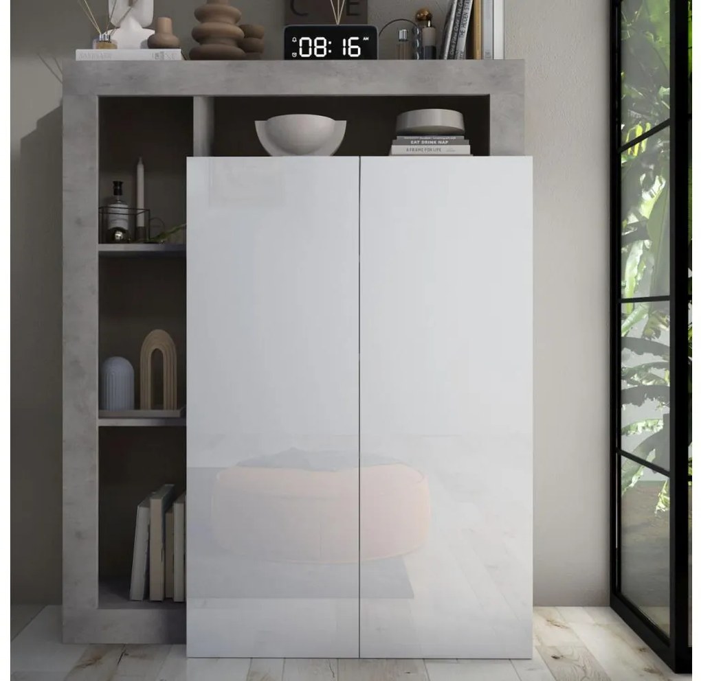 LENOR szekrény, fehér/betonhatású szürke