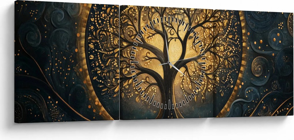 Kép – Arany aurájú fa (órával) (90x30 cm)