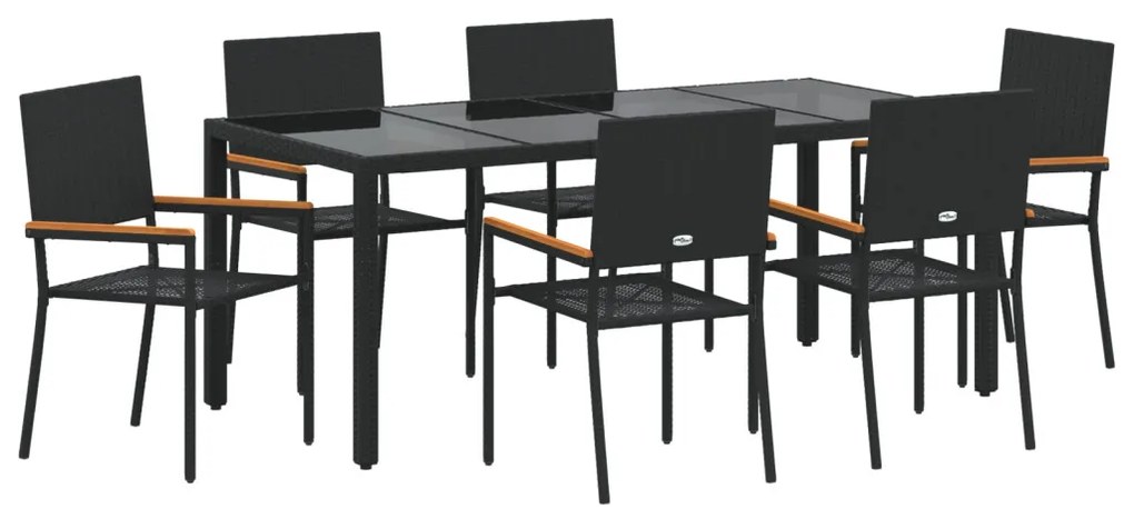 Kert étkező szett 7 pcs Fekete 190 x 90 x 75 cm polirattan