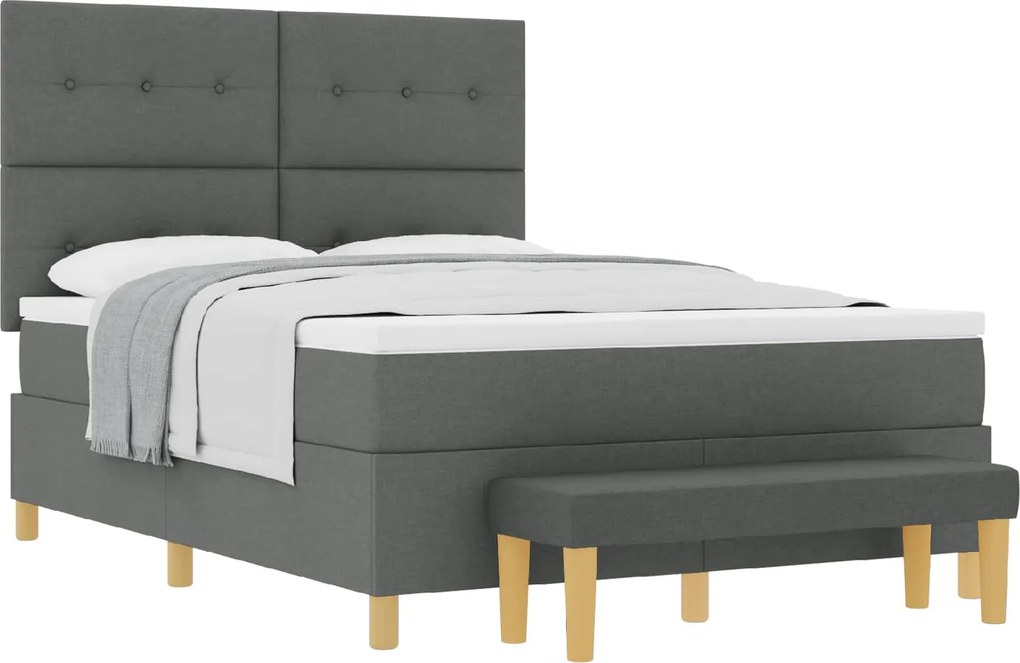 vidaXL Boxrugós ágy matracmal Sötétszürke 140 x 190 cm szövet