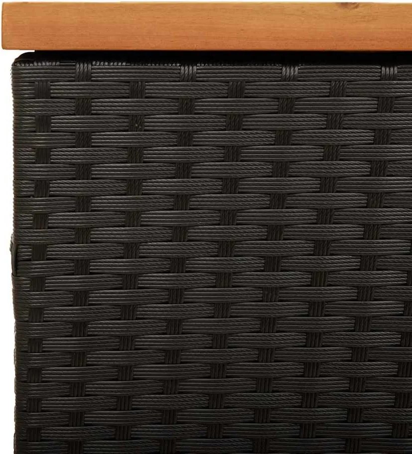 Fekete Polyrattan És Akácfa Kerti Tárolóláda 220 X 50 X 54 Cm