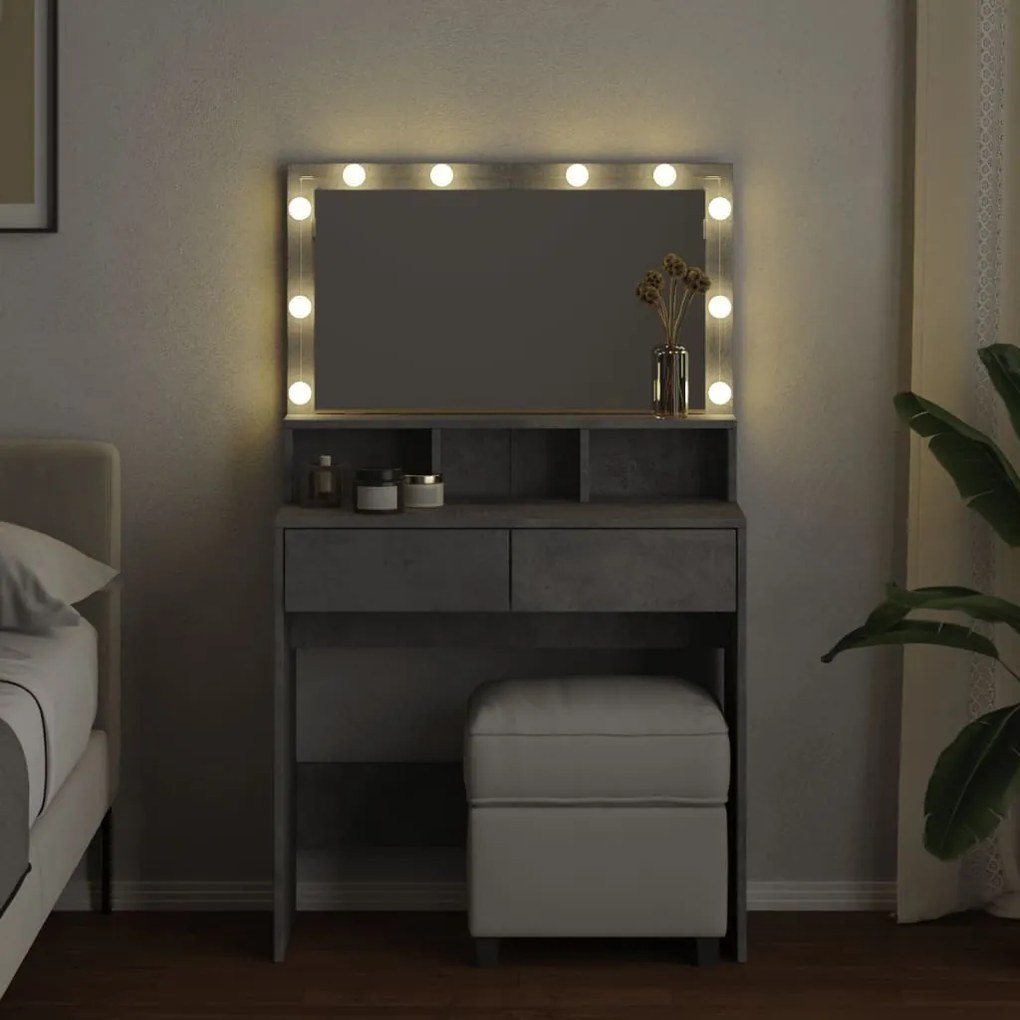 betonszürke fésülködőasztal LED-del 80 x 41 x 134,5 cm