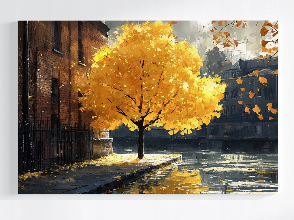 Vászonkép Canvas Tájkép Város Utca Fa Ősz Levelek 120x80