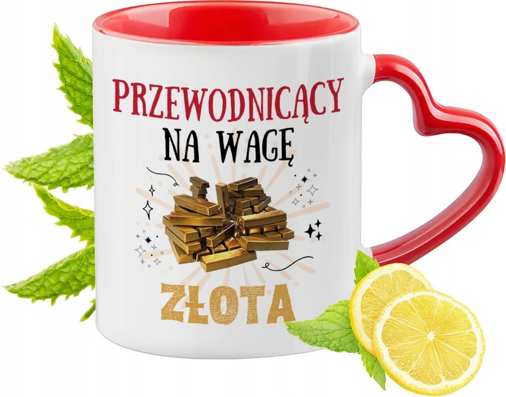 Piros bögre szív alakú füllel az elnöknek ajándékba