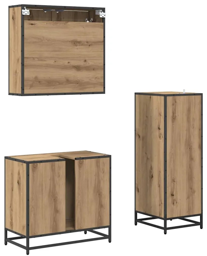 Fürdőszoba bútor szett 3 pcs kézműves tölgy 60 x 33 x 60 cm