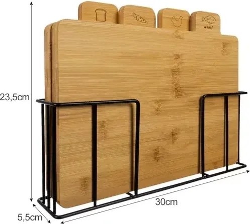 Bambusz vágódeszkák Ruhhy állvánnyal - 4 db