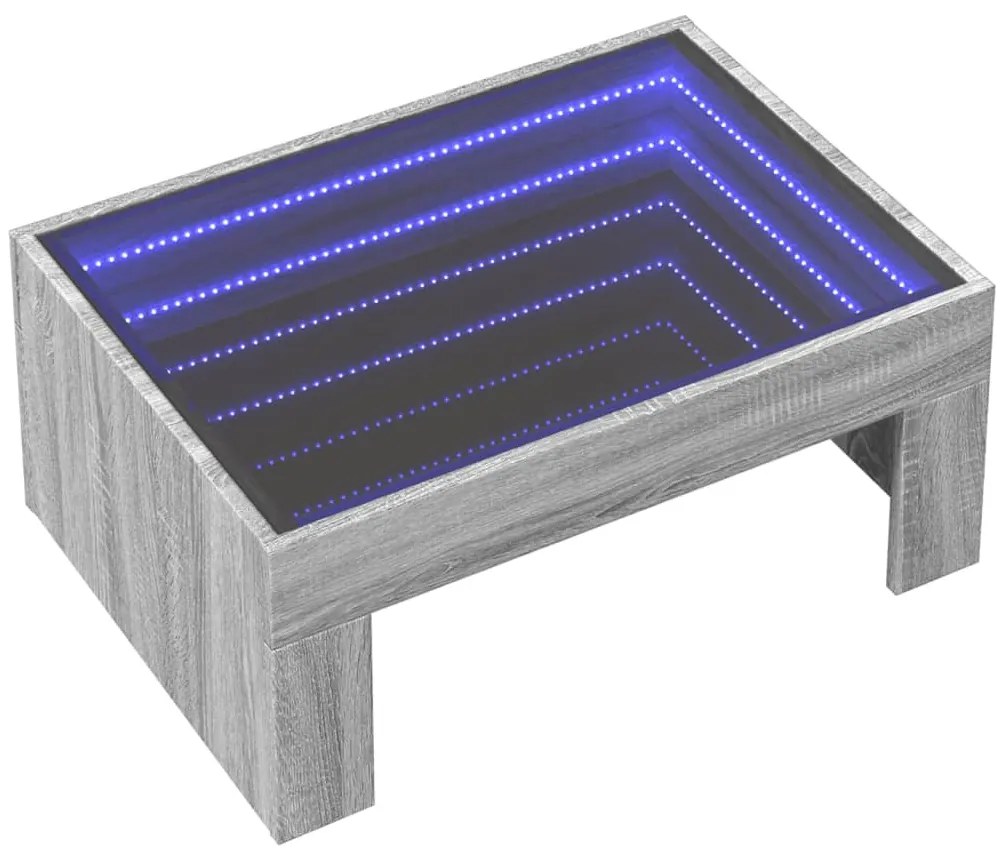 Szürke sonoma végtelen hatású LED-es dohányzóasztal 70x50x30 cm