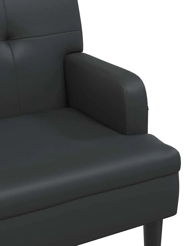 fekete műbőr pad háttámlával 112 x 65,5 x 75 cm