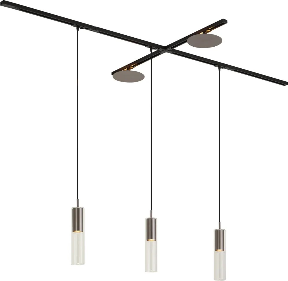 Modern fekete sínrendszer 3 függőlámpával és 2 gunmetal mennyezeti lámpával, 1 fázisú - Iconic Lloyd Pulley