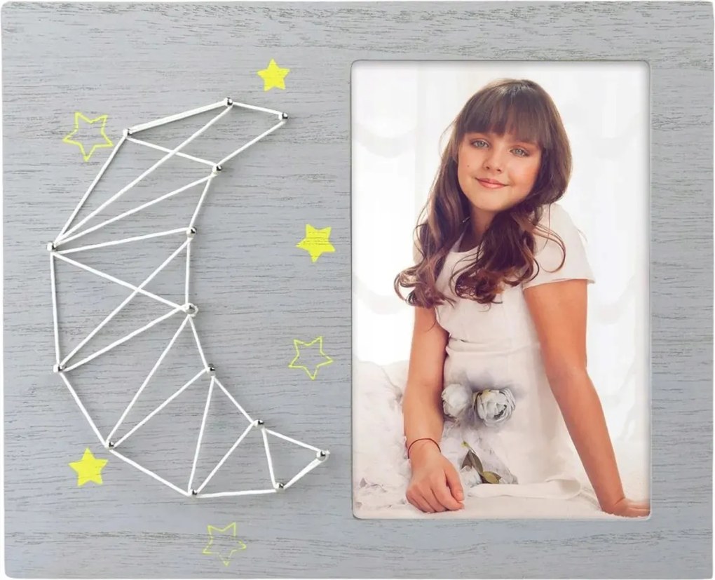 Fa képkeret 10x15 szürke, hold mintás ajándék