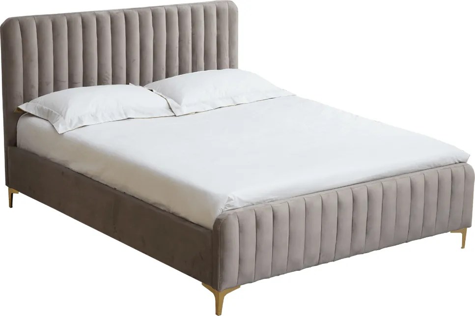 Ágy, szürkésbarna Taupe/gold arany króm, 140x200, KAISA