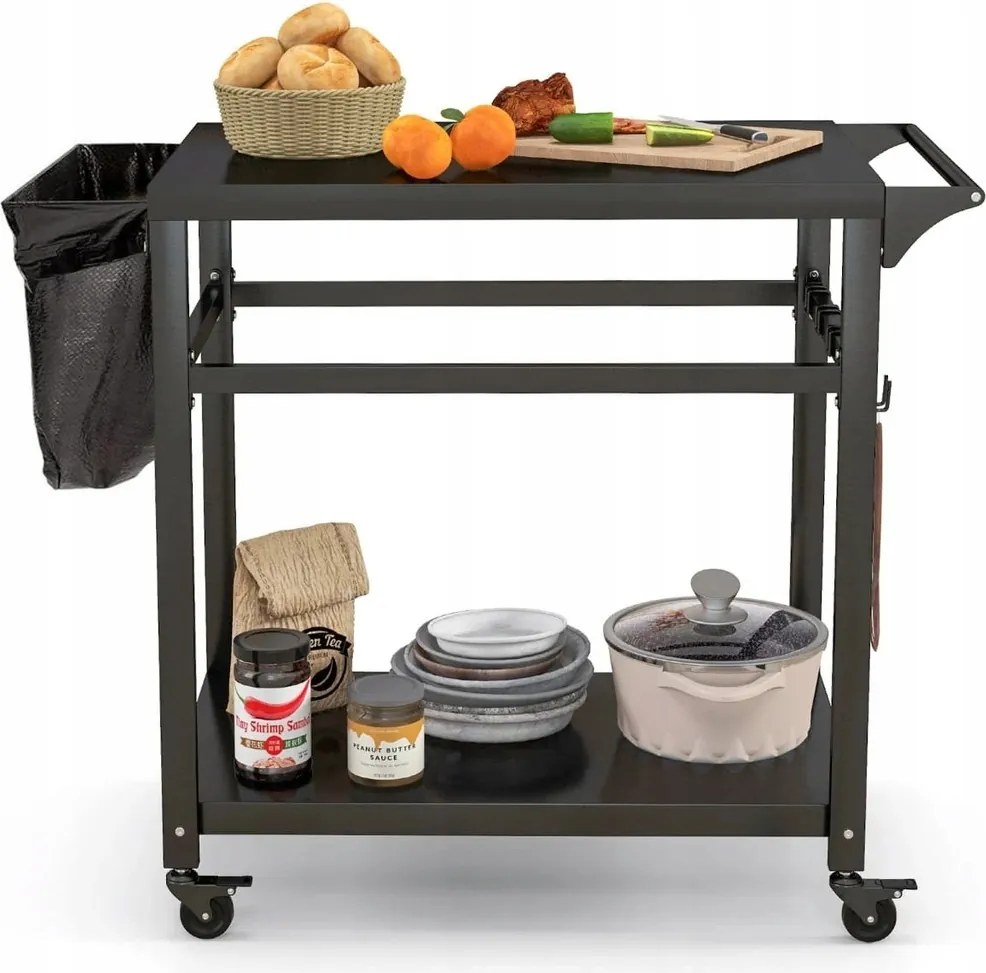 Grillkocsi 2 Polccal 4 Kerékkel Tálalókocsi 100,5X 50X 93,5CM