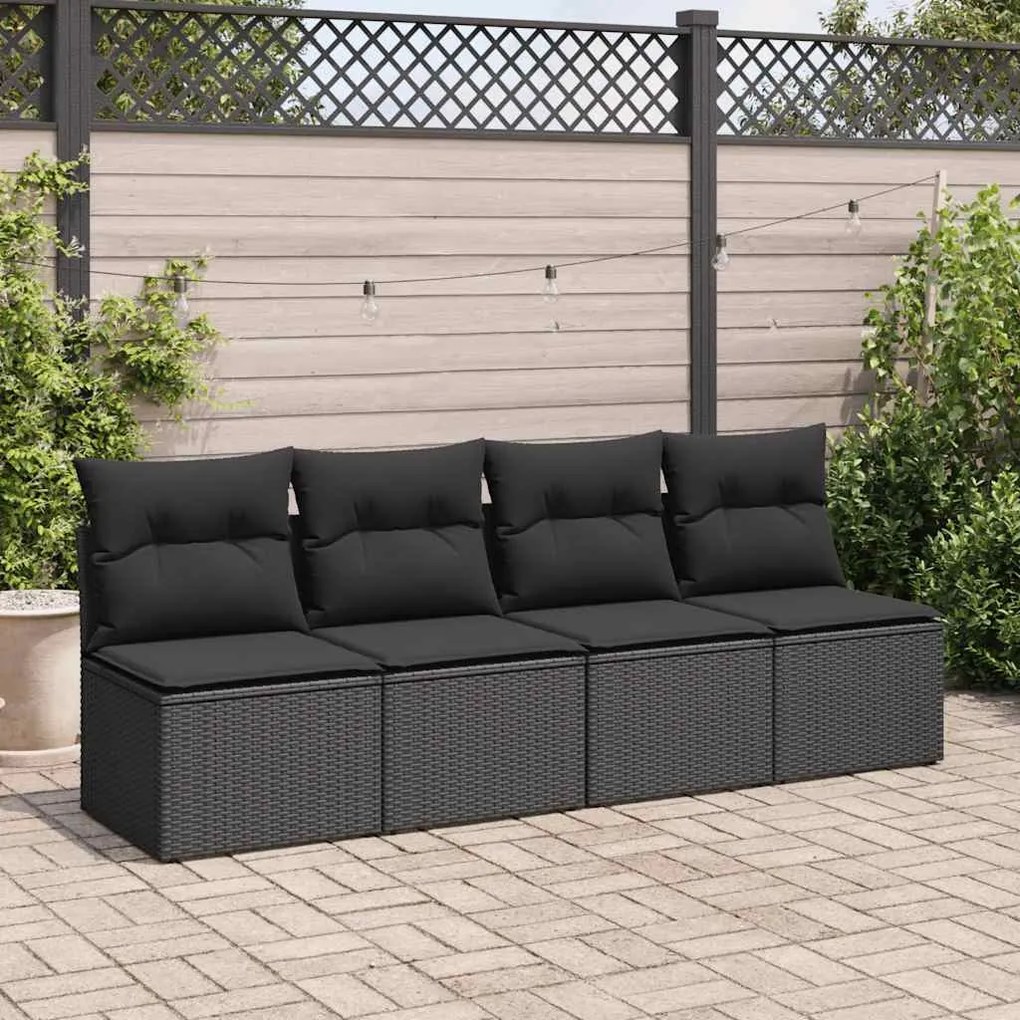 2 részes fekete polyrattan akácfa kerti ülőgarnitúra párnával
