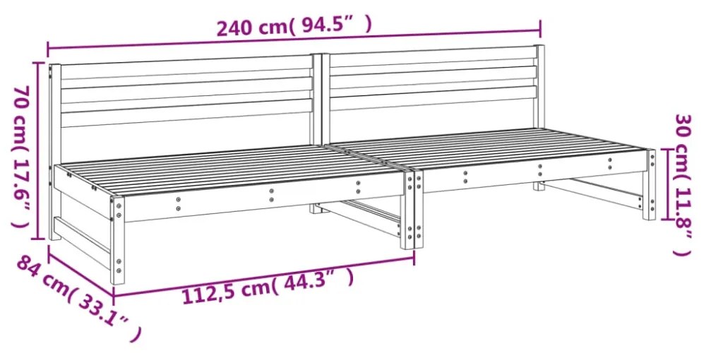 2 db fekete kerti tömör fenyőfa középső kanapé 120 x 80 cm