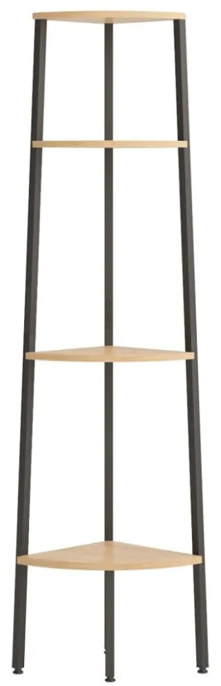 4 szintes világosbarna és fekete sarokpolc 45,5 x 31,5 x 150 cm