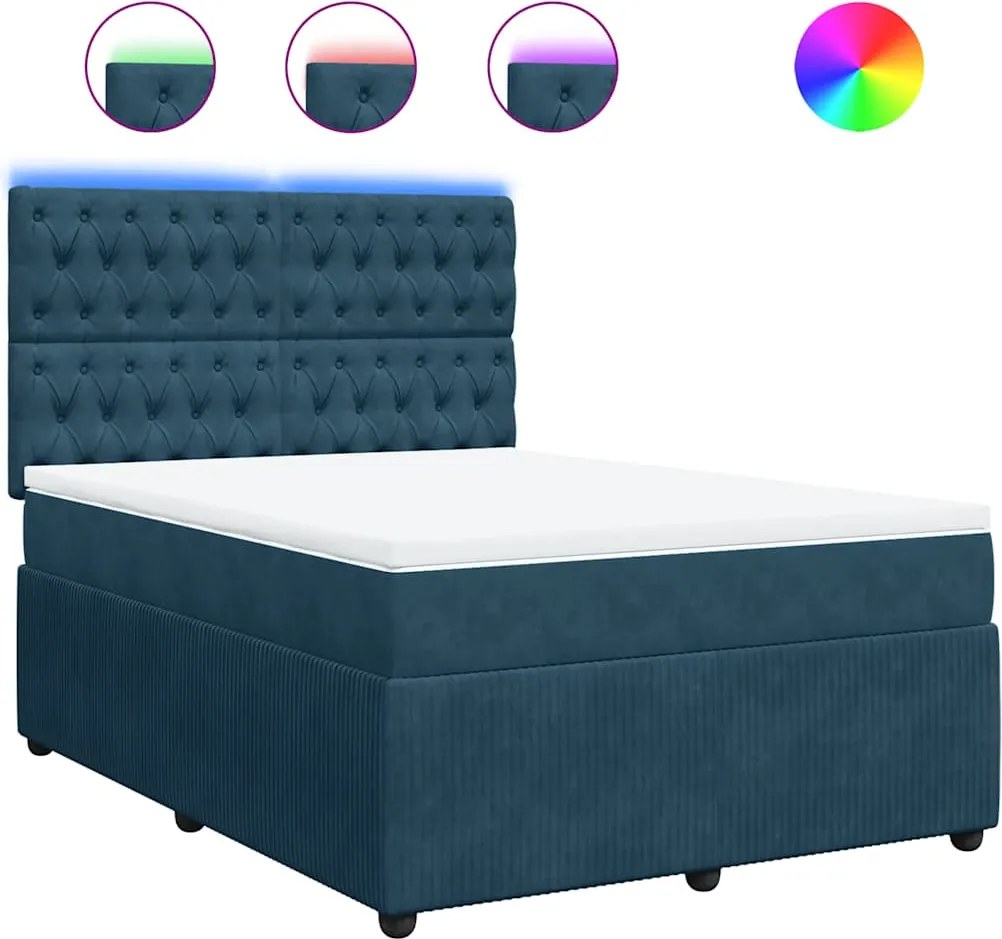 vidaXL kék bársony rugós ágy matraccal 140 x 190 cm