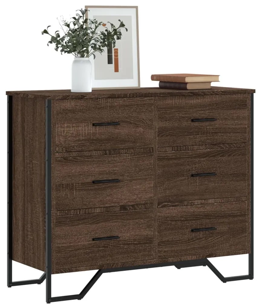 barna tölgy színű szerelt fa komód 91 x 35,5 x 74,5 cm