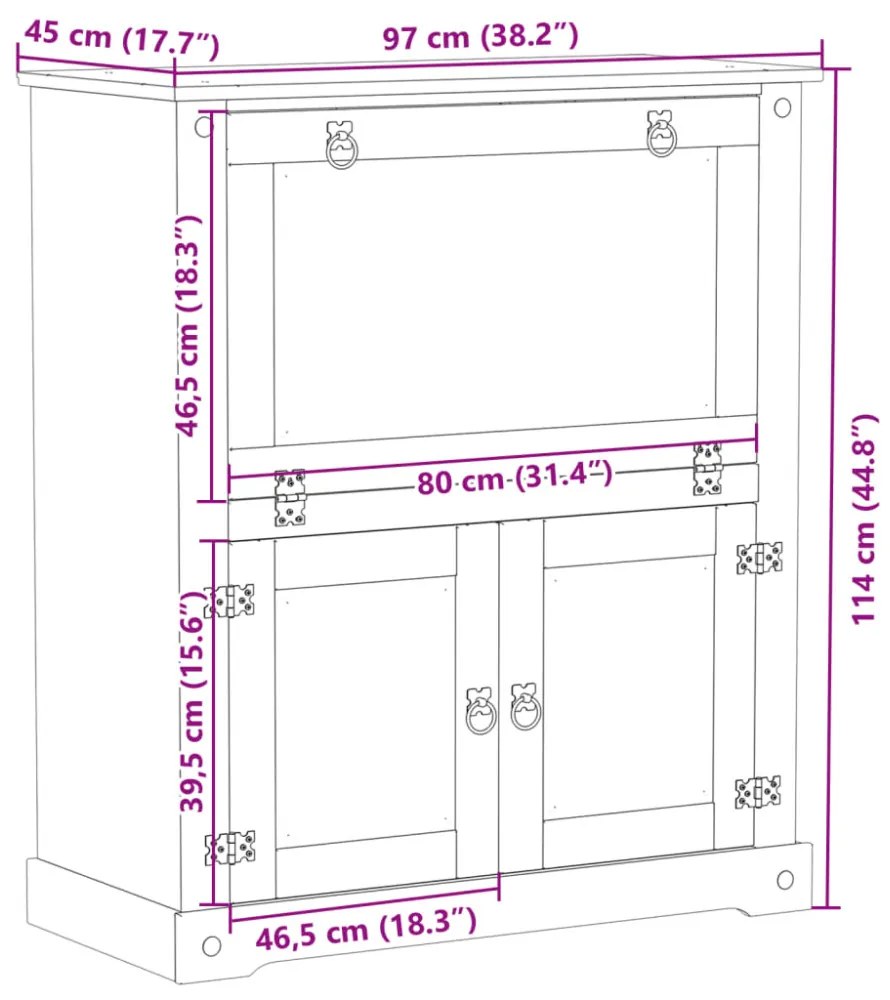 Corona tömör fenyőfa bortároló szekrény 97 x 45 x 114 cm