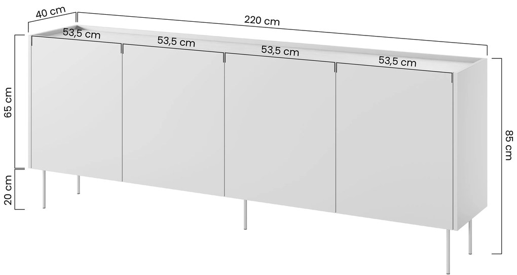 Desin 220 4D2SZ négyajtós fiókos komód - kasmír / nagano-tölgy