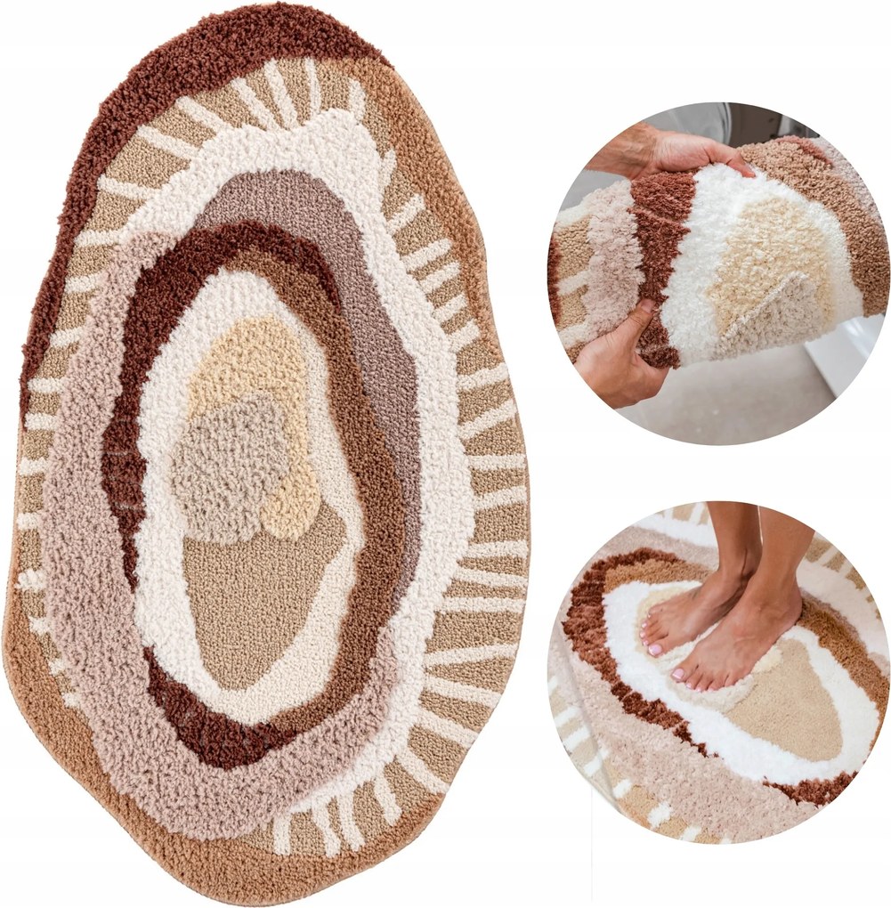 Fürdőszobaszőnyeg Bézs Csúszásgátló 60x100cm Mosható Puha Bolyhos