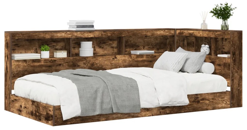 Könyvespolc ágy füstölt tölgy 75x190 cm szerelt fa