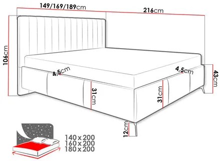 Franciaágy 180 cm Lozbona (bézs) (ágyráccsal) (tárolóhellyel). 1104371