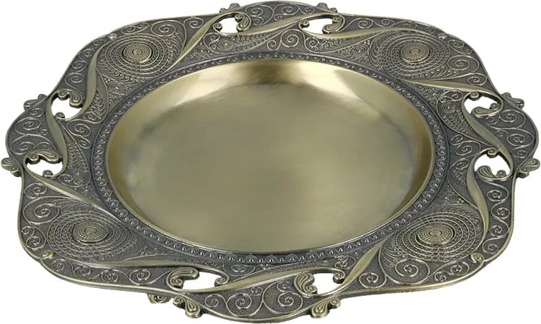 Gyönyörű patera fém arany tálca tál a lábakon plattírozott