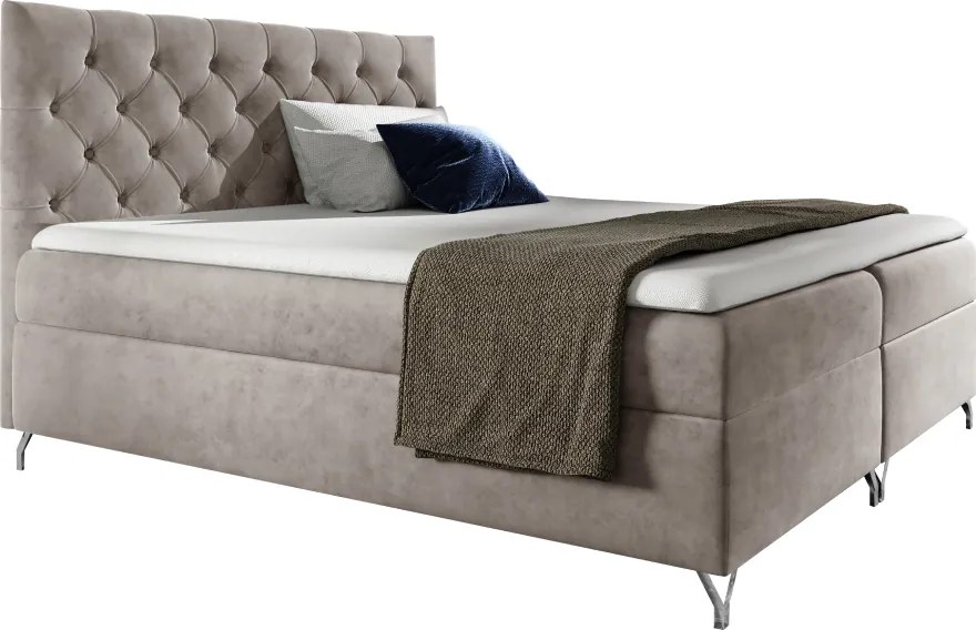 Boxspring ágy, 140x200, szürkésbézs Taupe Velvet szövet, GULIETTE + ajándék