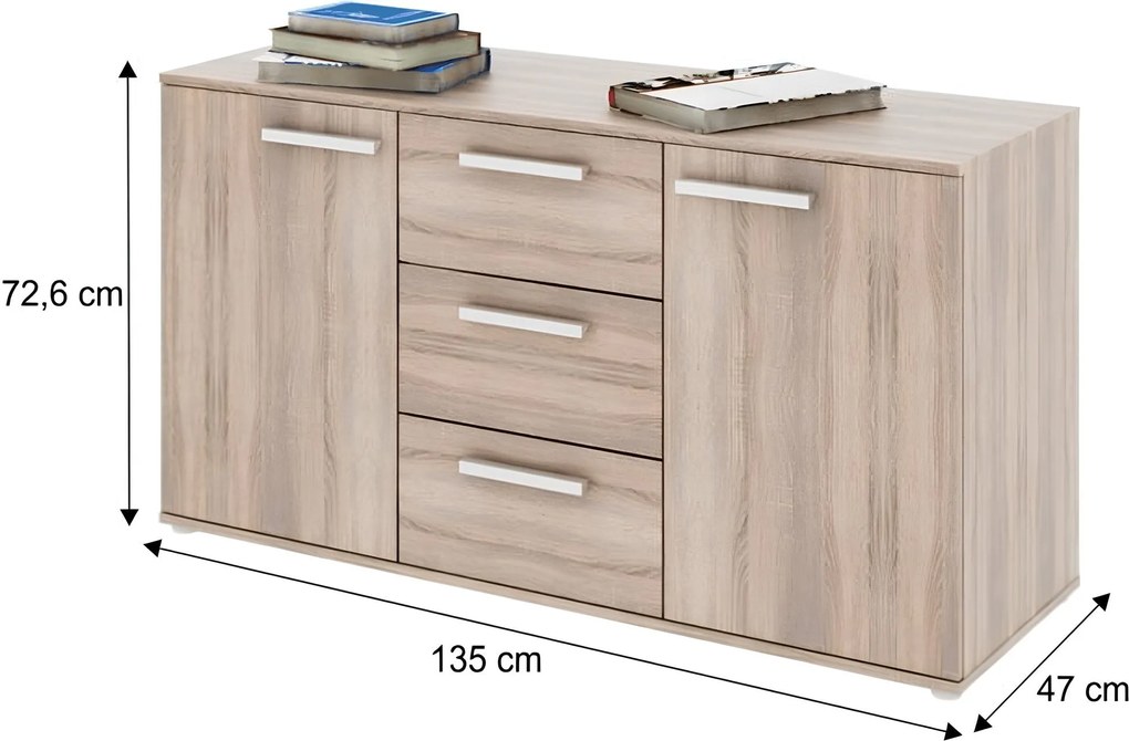 Komód, DTD laminált, tölgy sonoma, DUNAJ TYP11