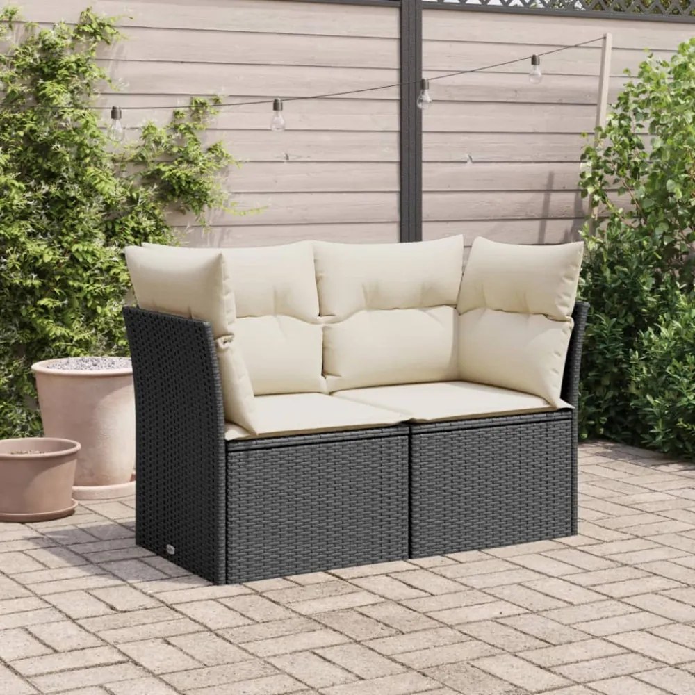 vidaXL 2 személyes fekete polyrattan kerti kanapé párnával