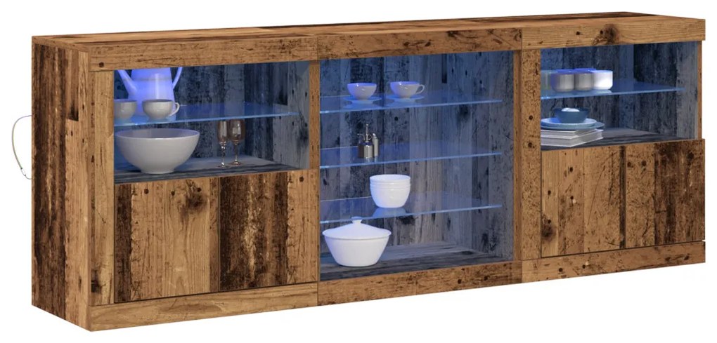 LED világítással ellátott büfé régi fa 181,5x37x67 cm újrahasznosított fa