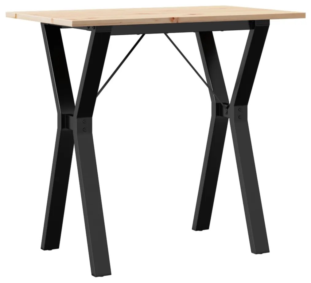 tömör fenyőfa és acél étkezőasztal Y-vázzal 80x50x75 cm