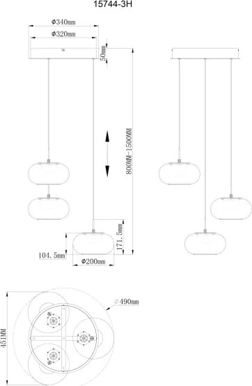 Globo 15744-3H - LED Csillár zsinóron QUINTARA 3xLED/6W/230V