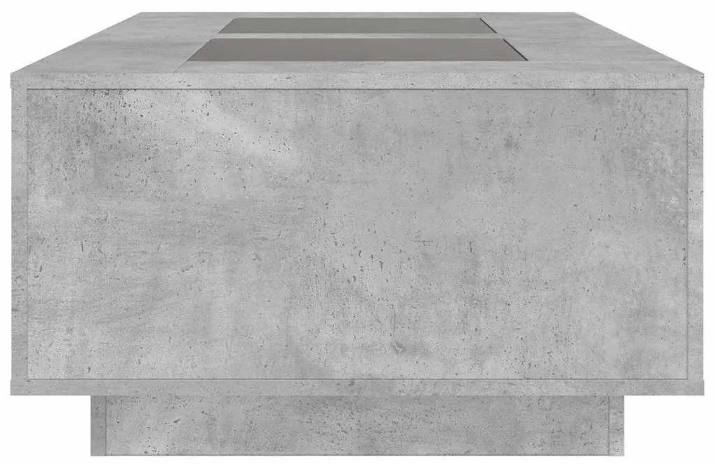 betonszürke végtelen hatású LED-es dohányzóasztal 116x69x40 cm