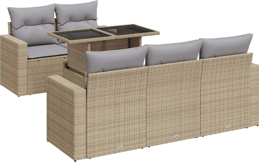 vidaXL 6 részes bézs polyrattan kerti ülőgarnitúra párnával