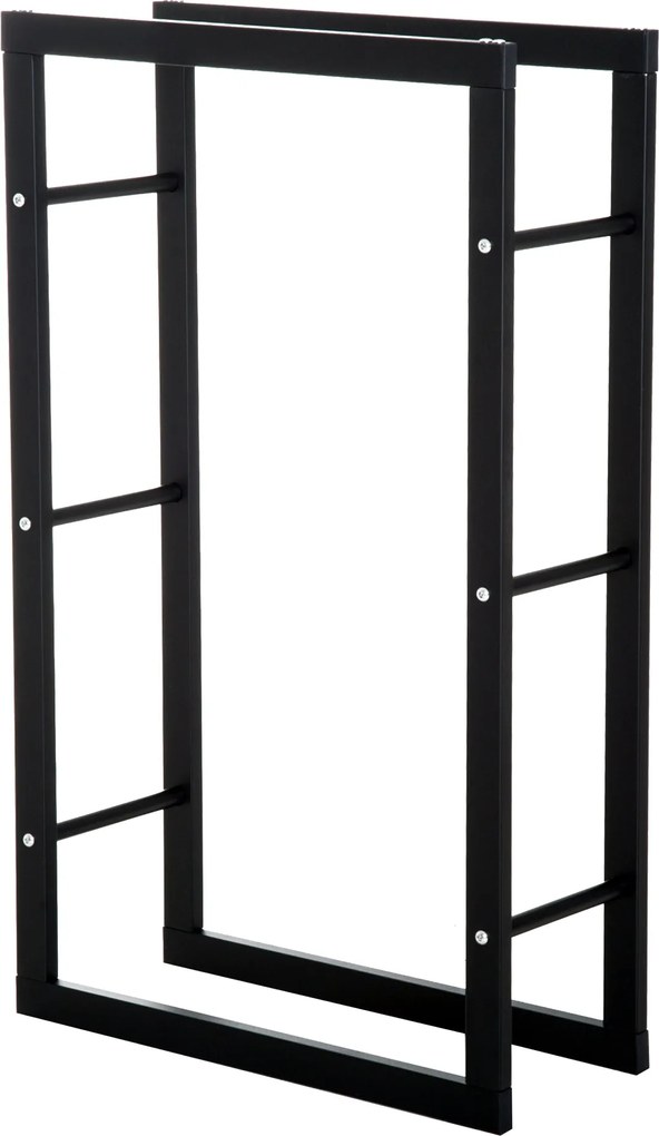 HOMCOM Tüzifaállvány Fém 60 x 25 x 100 cm Tüzifa tároló acélkeret 100 kg-ig Kályha tüzifa állvány Kültéri fátartó Tüzifa tartó Kert Teraszra Kint Feke