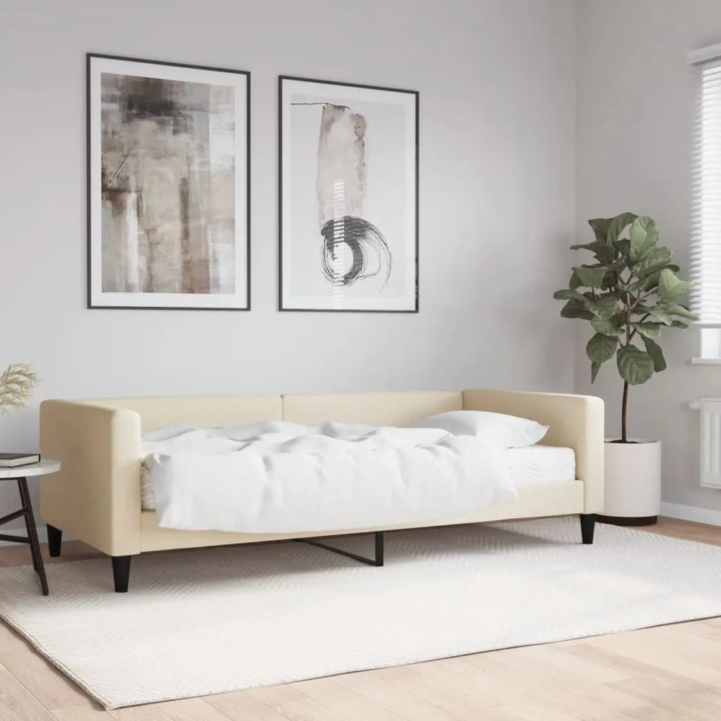 krémszínű szövet kanapéágy matraccal 90 x 200 cm