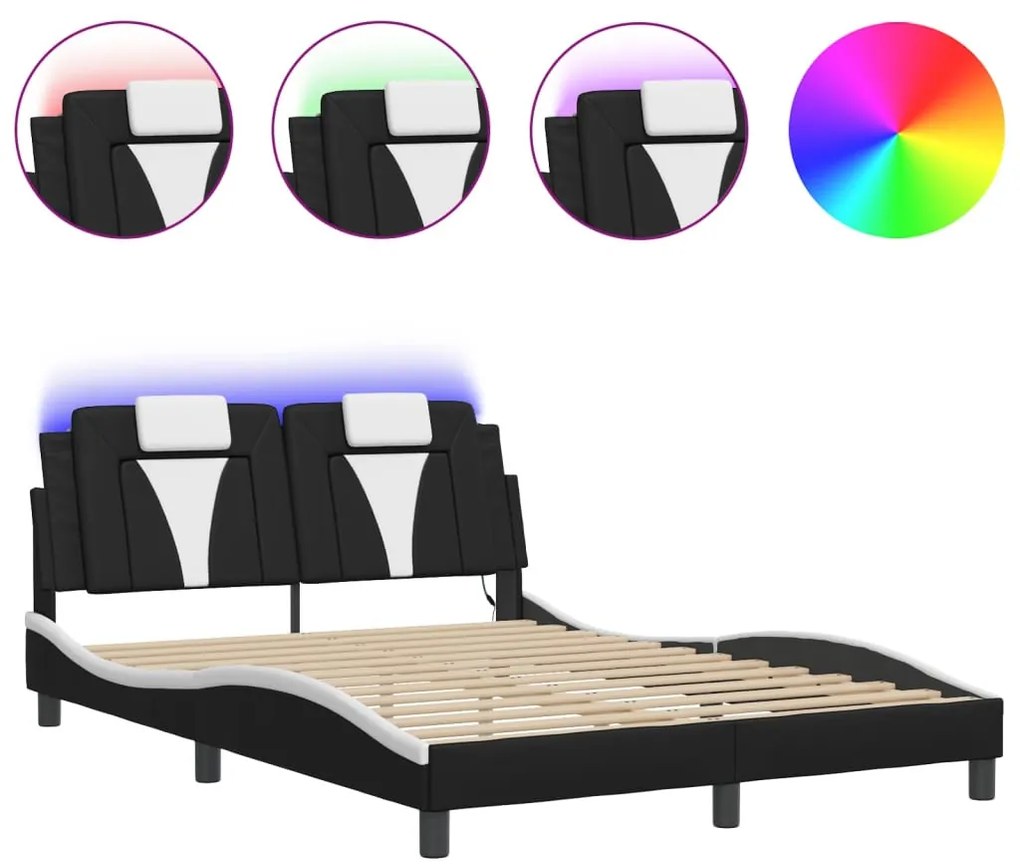 fekete és fehér ágykeret Viana LED-ekkel matrac nélkül 140 x 190 cm